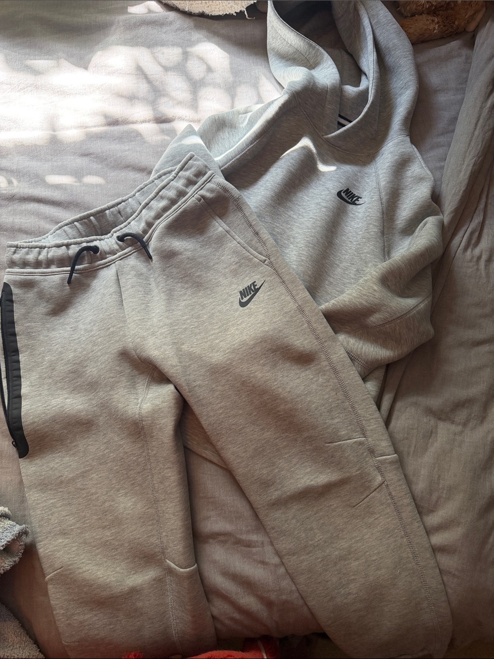 Nike Youth dry fit Light Gray Fleece Joggers with Black Logo